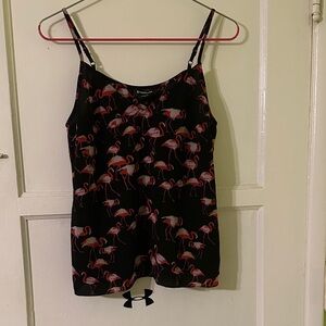 bebe Black Cami with Pink Flamingo Print